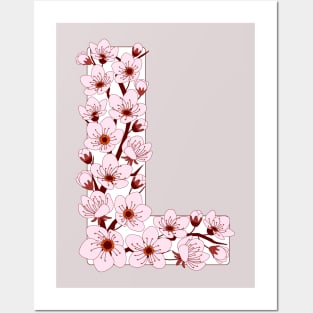 Colorful capital letter L patterned with sakura twig Posters and Art